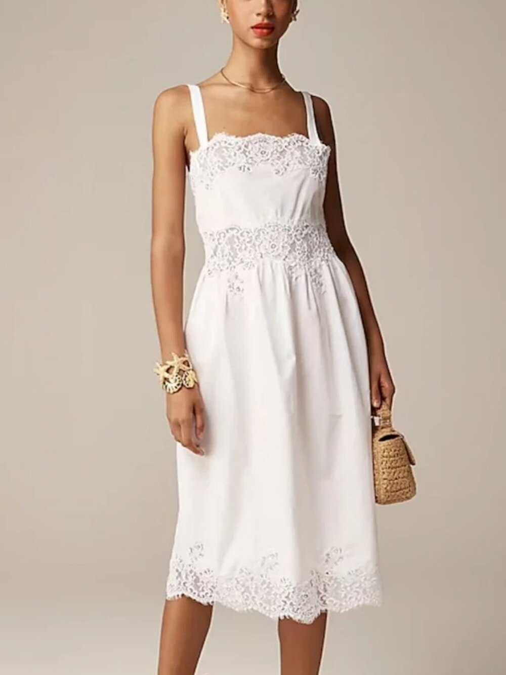 J.Crew White Lace Philomena Midi Dress, NEW